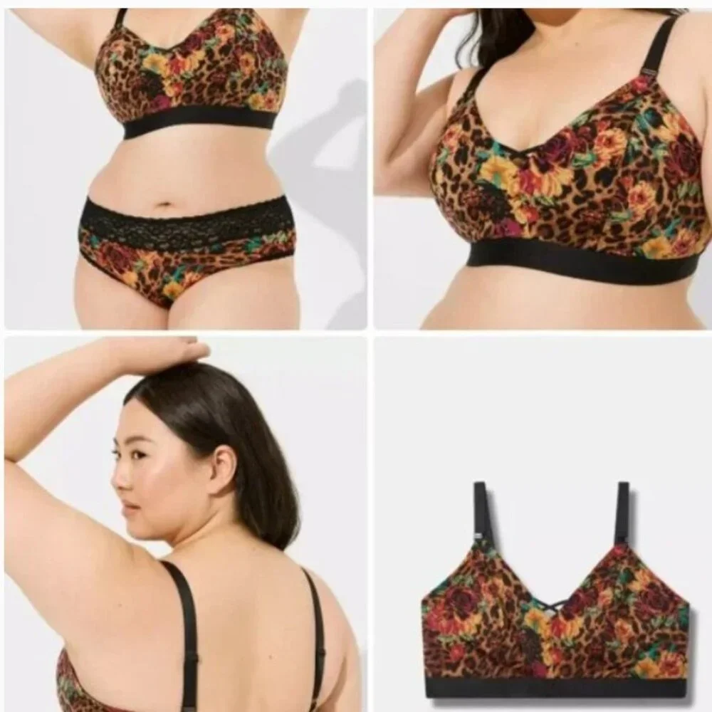 Torrid Curve Buxy Bralette Floral Leopard 36DD NWOT